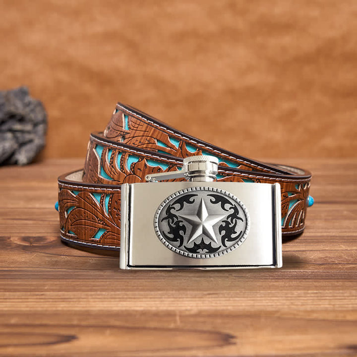 Ceinture en cuir Western Star DIY pour homme de 3 oz avec flasque cachée