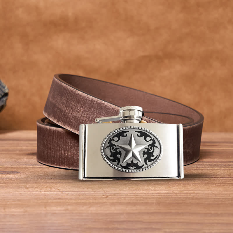Ceinture en cuir Western Star DIY pour homme de 3 oz avec flasque cachée