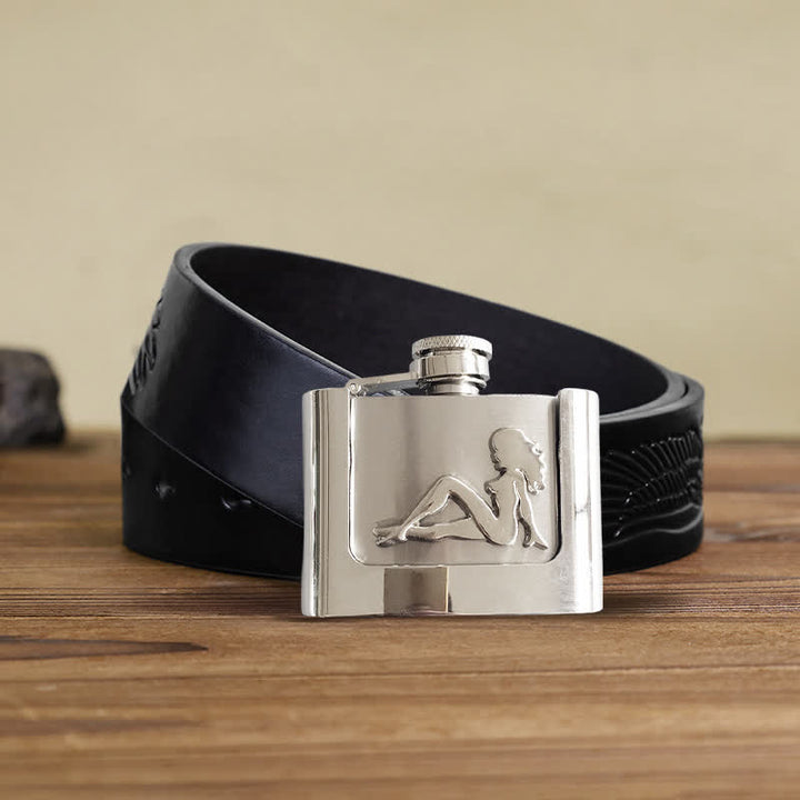 Ceinture en cuir pour homme et femme avec flasque cachée, 2 oz