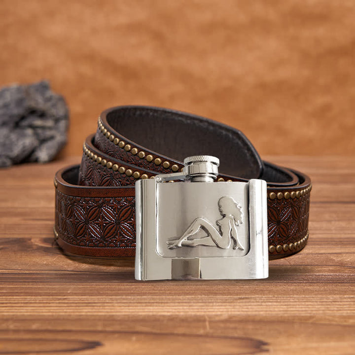 Ceinture en cuir pour homme et femme avec flasque cachée, 2 oz