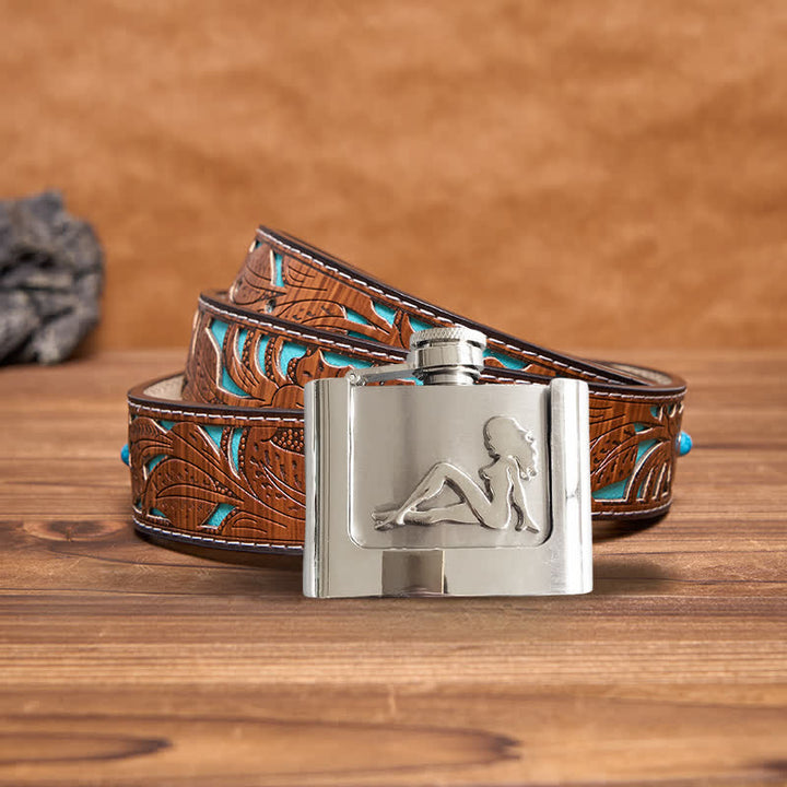Ceinture en cuir pour homme et femme avec flasque cachée, 2 oz