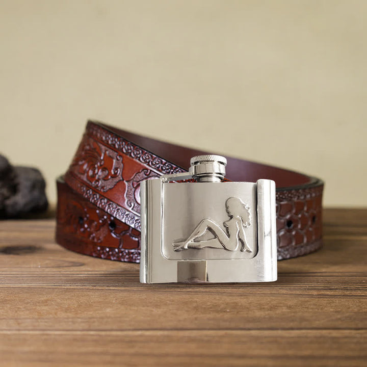 Ceinture en cuir pour homme et femme avec flasque cachée, 2 oz