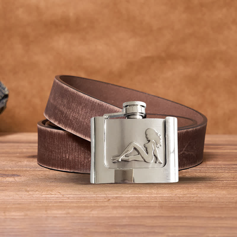 Ceinture en cuir pour homme et femme avec flasque cachée, 2 oz