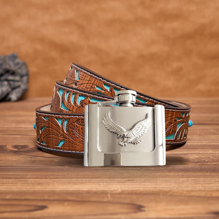 Ceinture en cuir Flying Eagle DIY pour homme de 2 oz avec flasque cachée