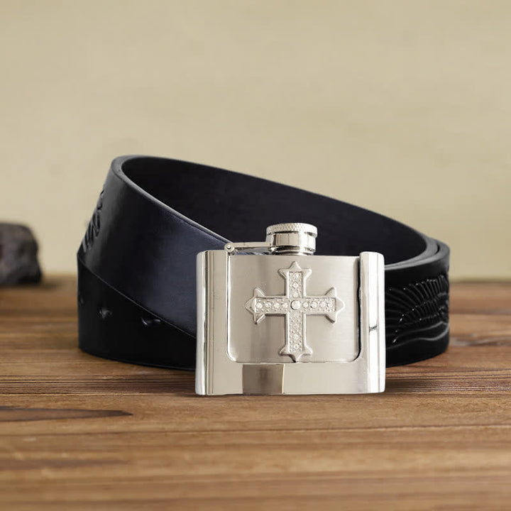 Ceinture en cuir à strass pour homme avec flasque cachée, 2 oz