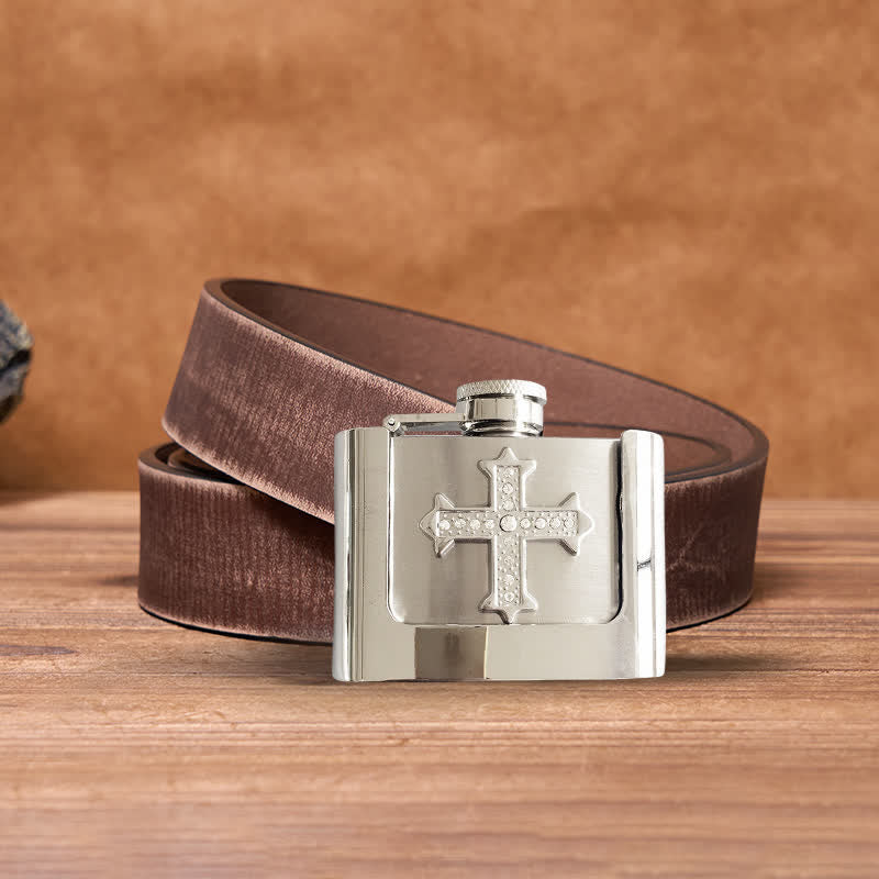 Ceinture en cuir à strass pour homme avec flasque cachée, 2 oz