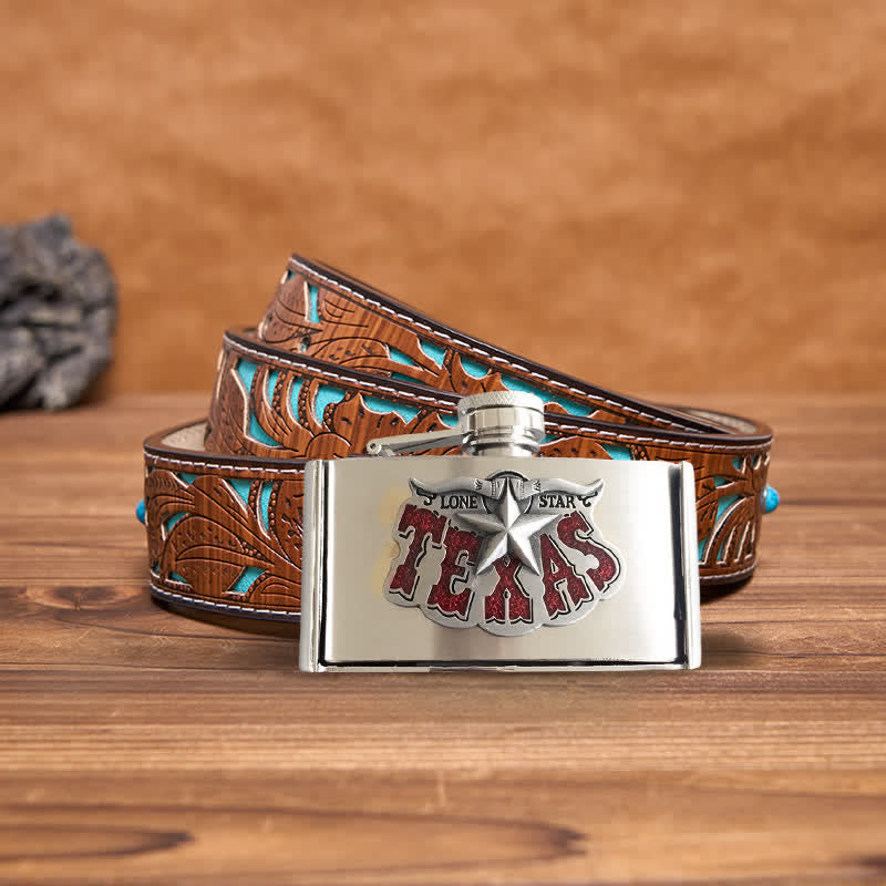 Ceinture en cuir Texas Star DIY pour homme de 3 oz avec flasque cachée
