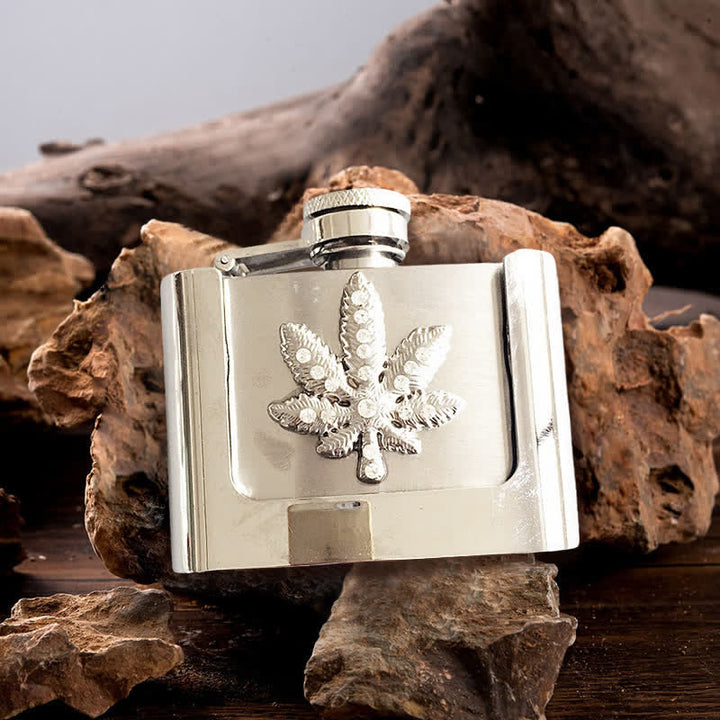 Ceinture en cuir à strass pour homme avec feuille d'érable et flasque cachée, 2 oz