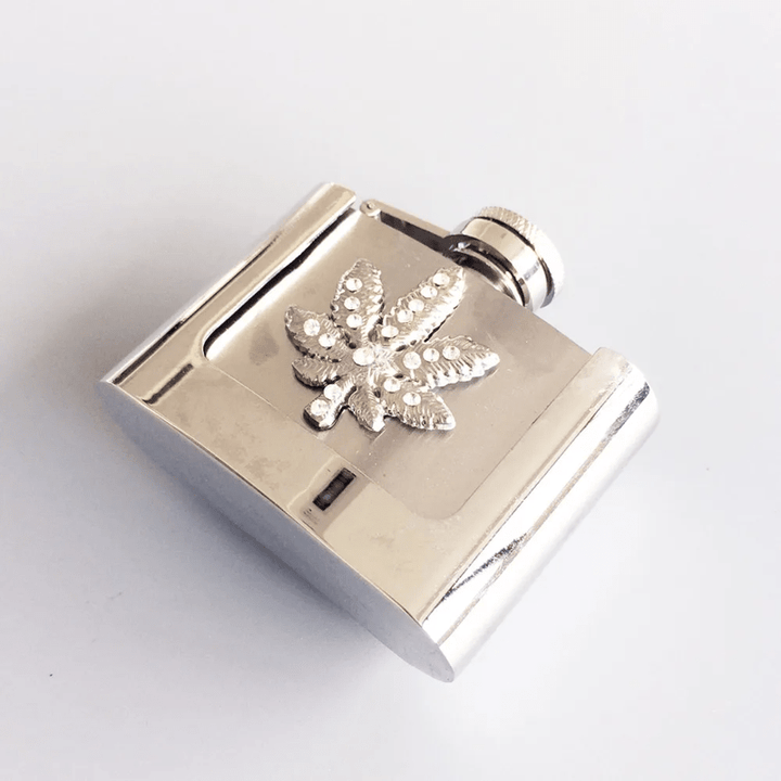 Ceinture en cuir à strass pour homme avec feuille d'érable et flasque cachée, 2 oz