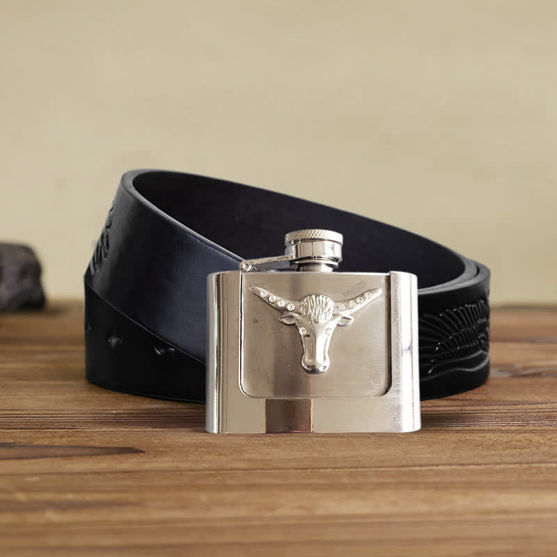 Ceinture en cuir à tête de taureau DIY pour homme de 2 oz avec flasque cachée