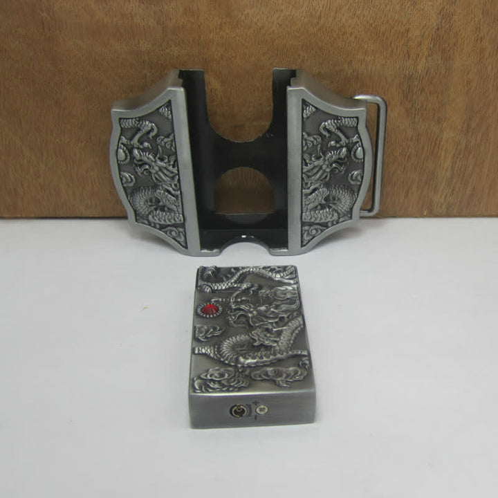 Ceinture en cuir de dragon argenté antique DIY pour homme avec briquet caché