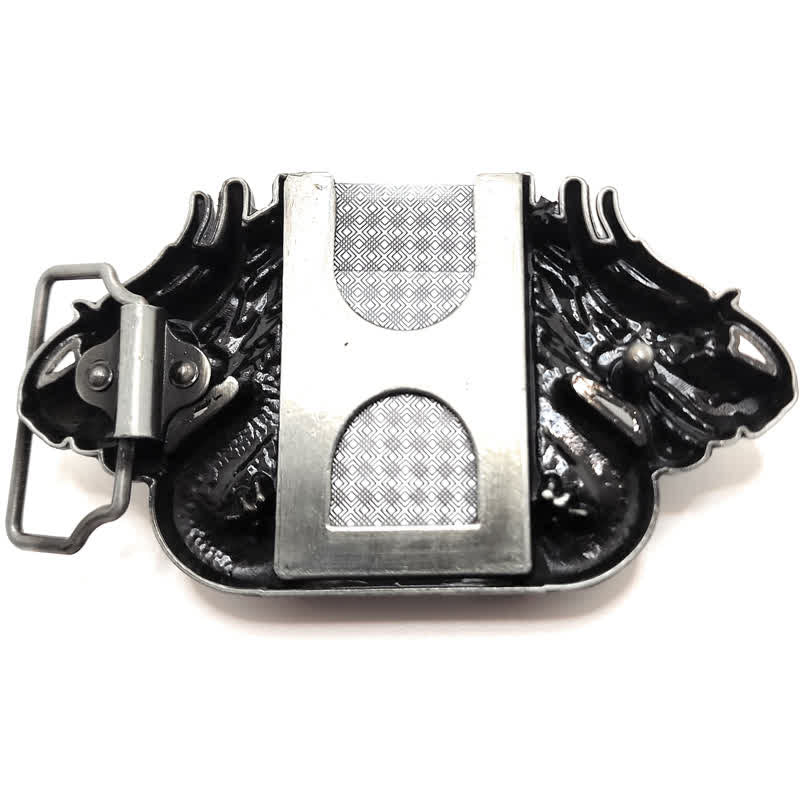 Ceinture en cuir à double dragon argenté antique pour homme avec briquet caché