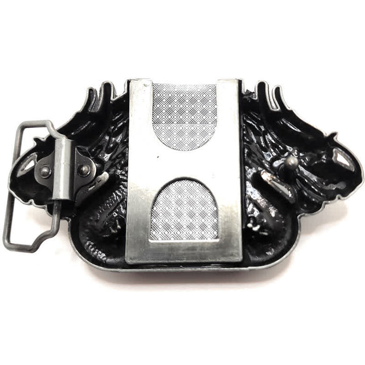 Ceinture en cuir à double dragon argenté antique pour homme avec briquet caché