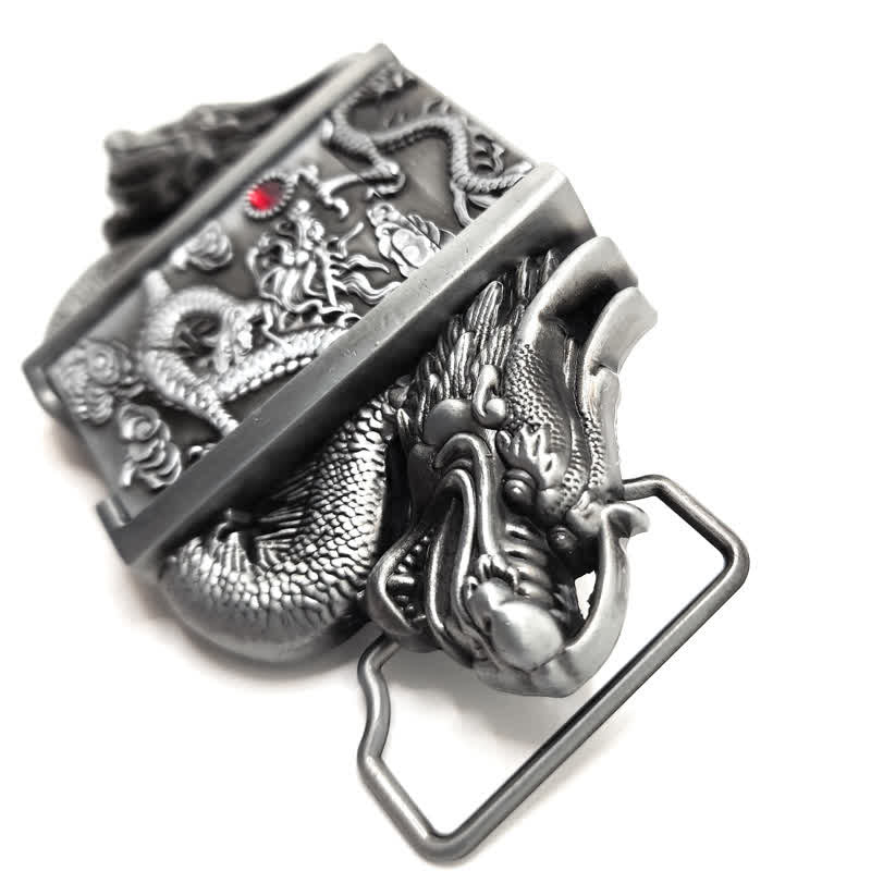 Ceinture en cuir à double dragon argenté antique pour homme avec briquet caché