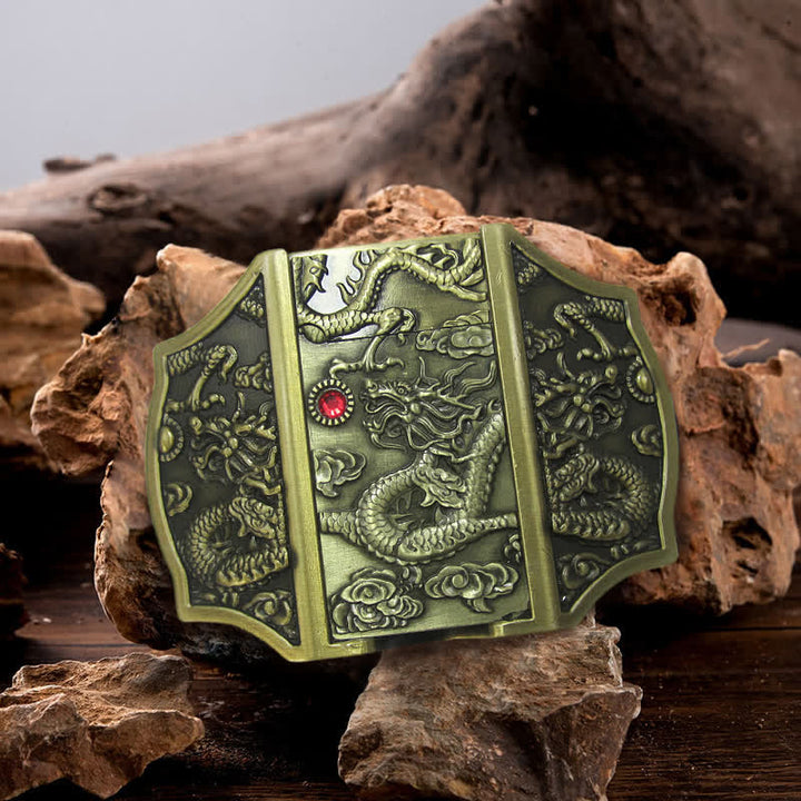 Ceinture en cuir pour homme avec dragon en bronze et briquet caché
