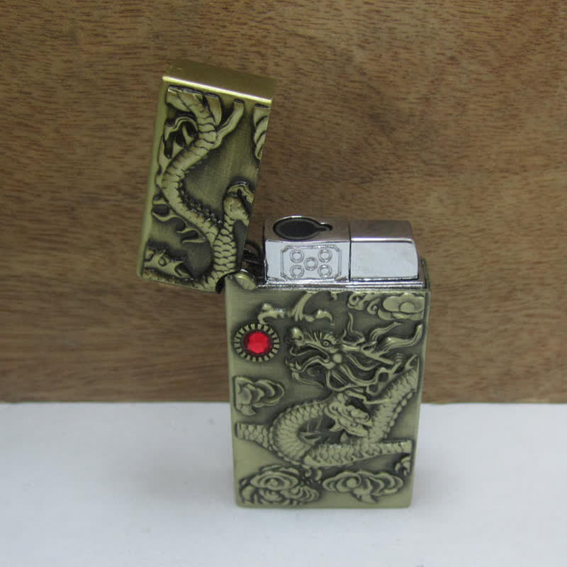 Ceinture en cuir pour homme avec dragon en bronze et briquet caché