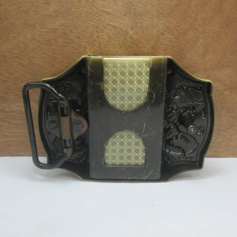 Ceinture en cuir pour homme avec dragon en bronze et briquet caché