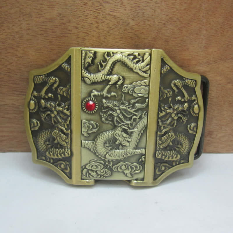 Ceinture en cuir pour homme avec dragon en bronze et briquet caché