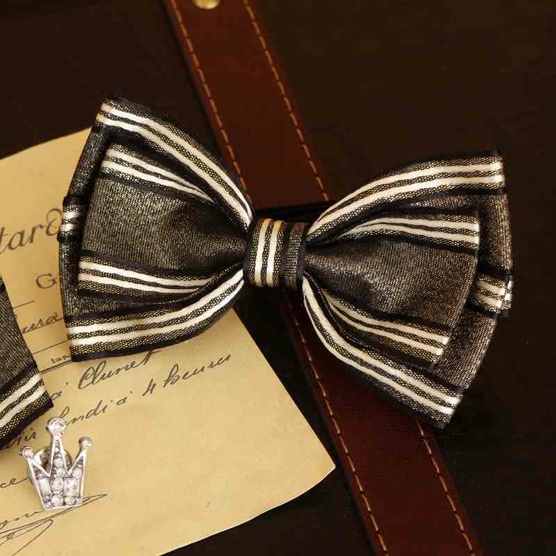 Nœud papillon classique à rayures triple épaisseur brillant pour homme