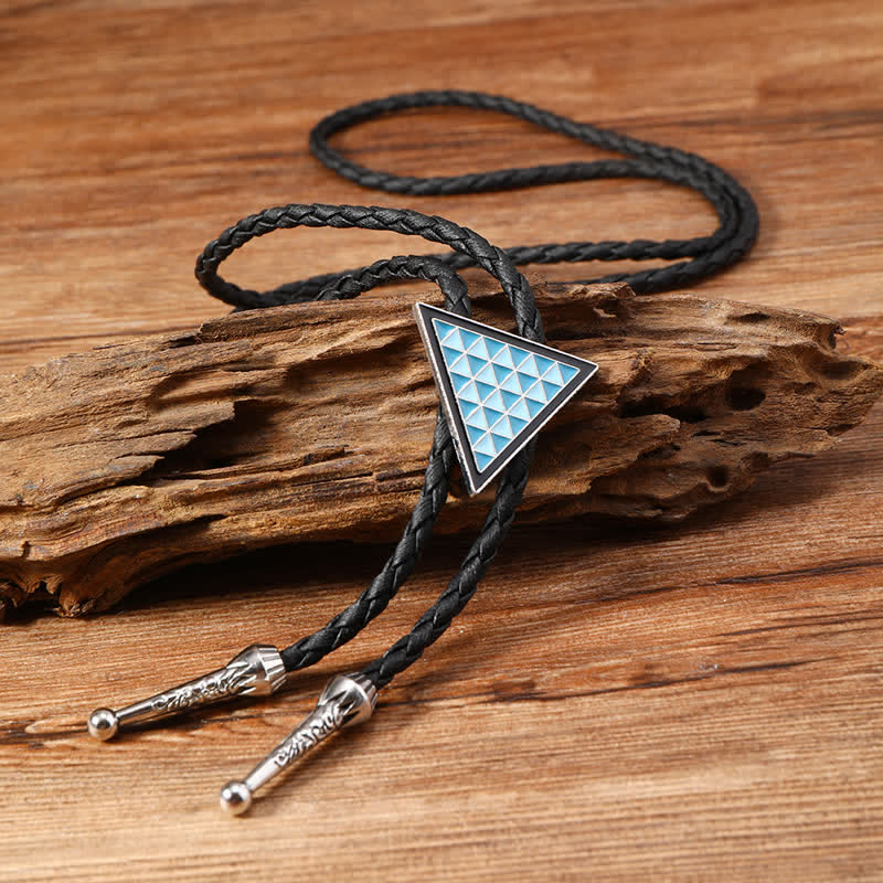 Cravate bolo triangulaire à fleurs ovales émaillées bleues