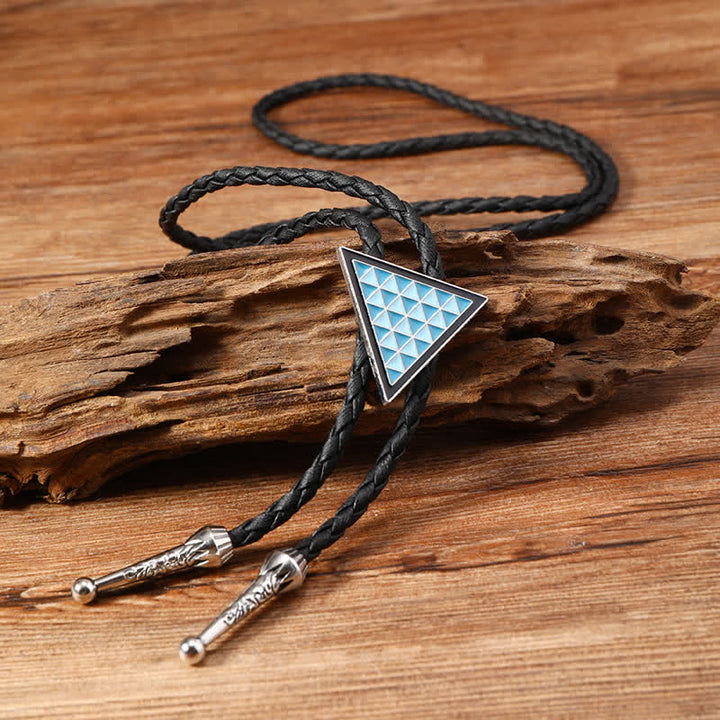 Cravate bolo triangulaire à fleurs ovales émaillées bleues