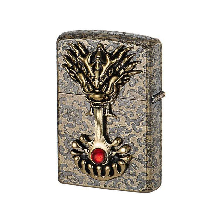 Briquet à kérosène rechargeable rétro en forme de dragon gravé