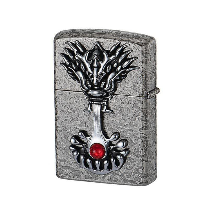 Briquet à kérosène rechargeable rétro en forme de dragon gravé