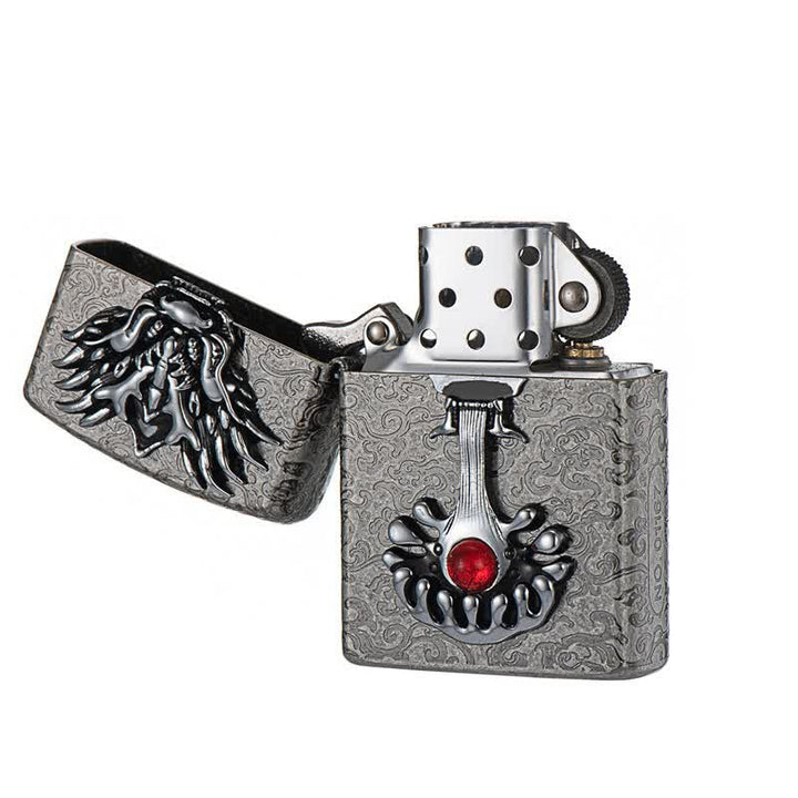 Briquet à kérosène rechargeable rétro en forme de dragon gravé