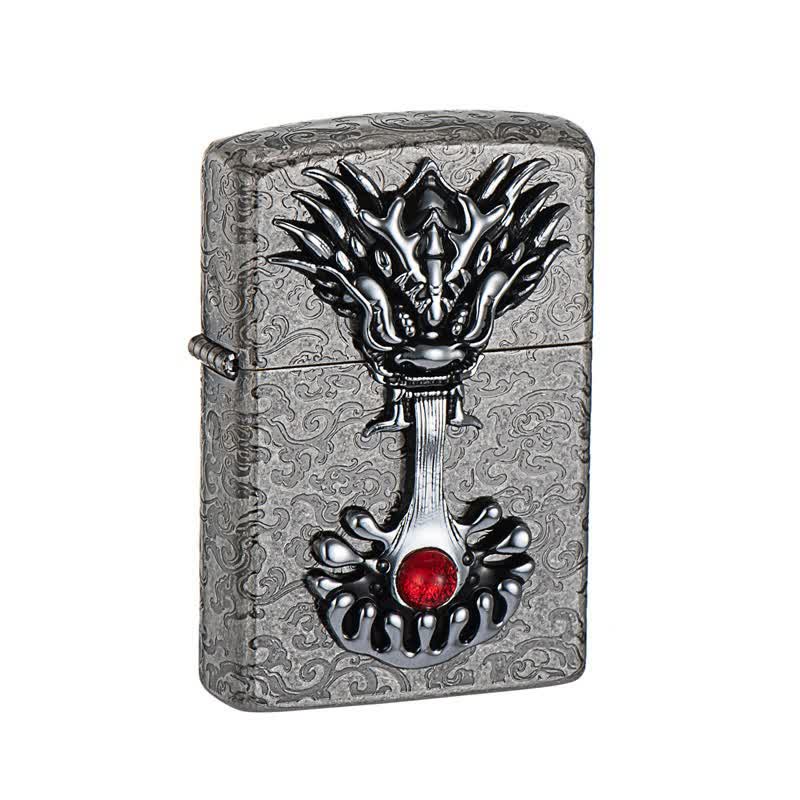 Briquet à kérosène rechargeable rétro en forme de dragon gravé