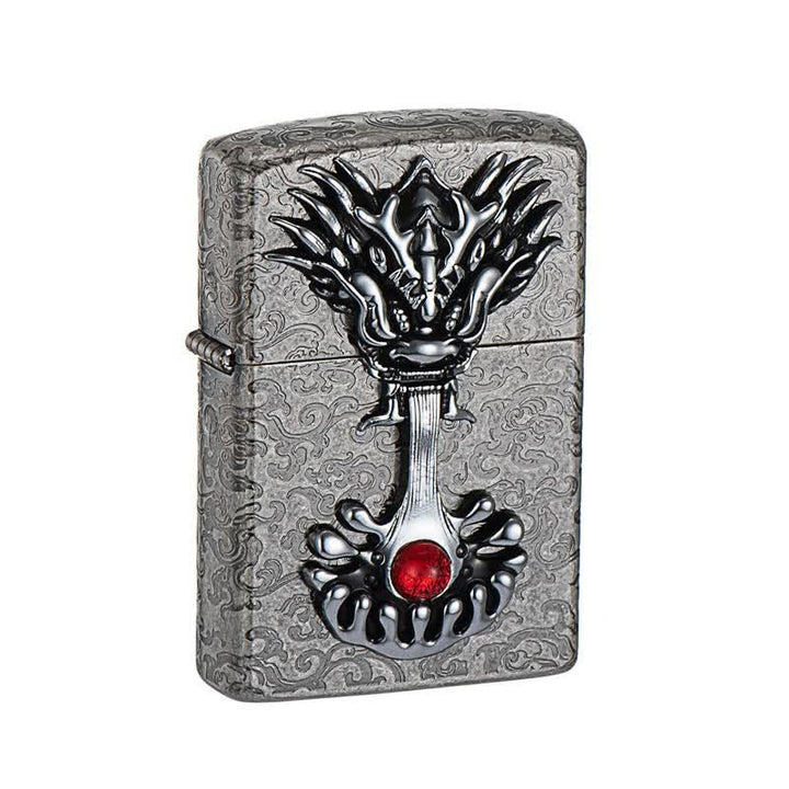 Briquet à kérosène rechargeable rétro en forme de dragon gravé