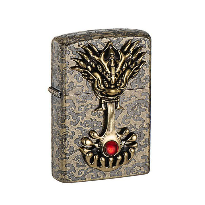 Briquet à kérosène rechargeable rétro en forme de dragon gravé