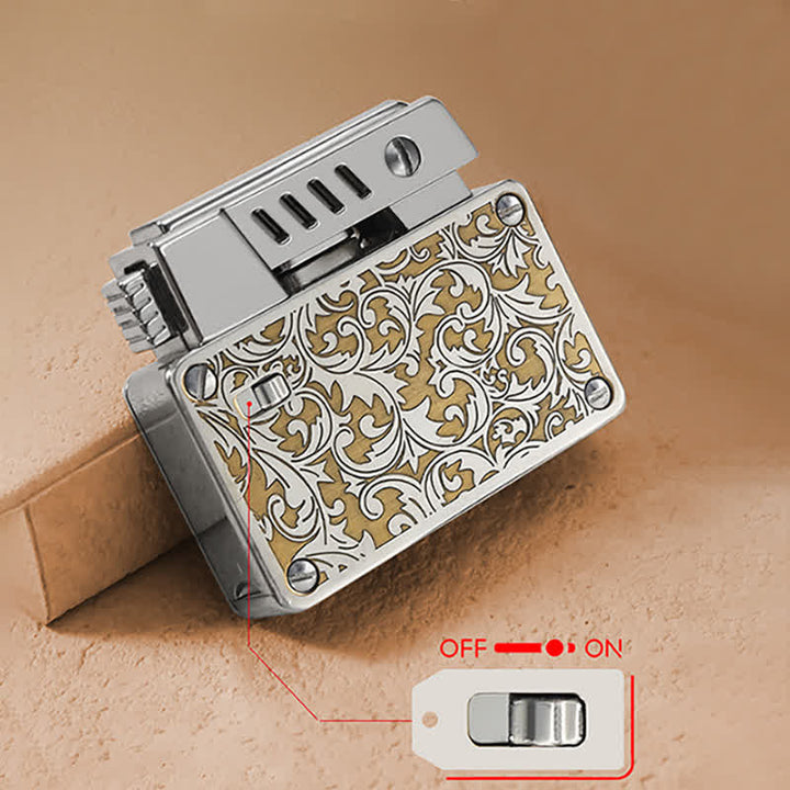 Briquet à kérosène rechargeable avec verrouillage de sécurité et allumage escamotable sculpté