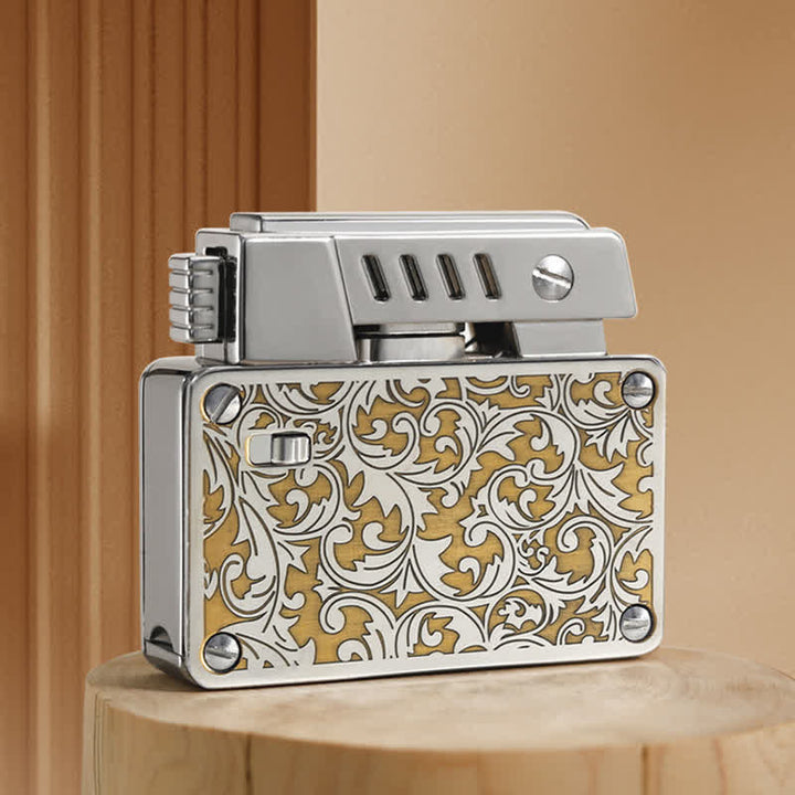 Briquet à kérosène rechargeable avec verrouillage de sécurité et allumage escamotable sculpté