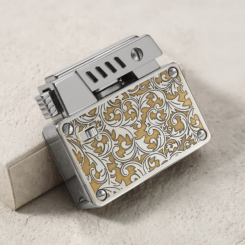 Briquet à kérosène rechargeable avec verrouillage de sécurité et allumage escamotable sculpté