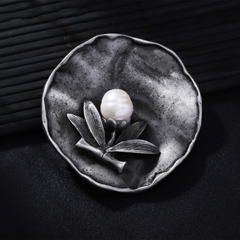 Broche décorative ronde en perles de bambou rétro pour femme