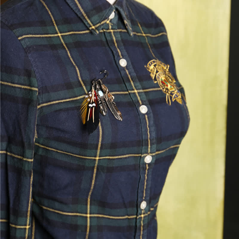 Broche ethnique indienne bohème unisexe en plumes