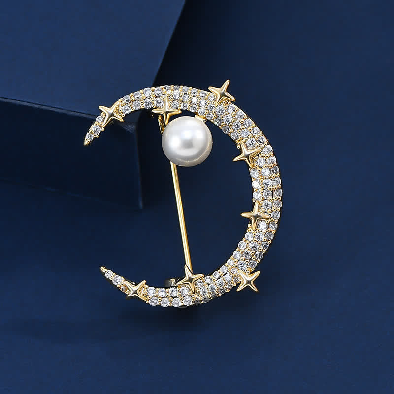 Broche à strass lune et étoile tendance pour femme