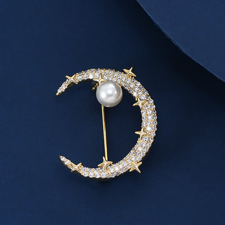 Broche à strass lune et étoile tendance pour femme