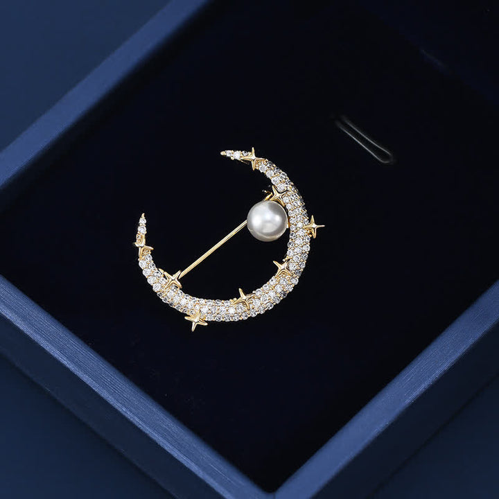Broche à strass lune et étoile tendance pour femme