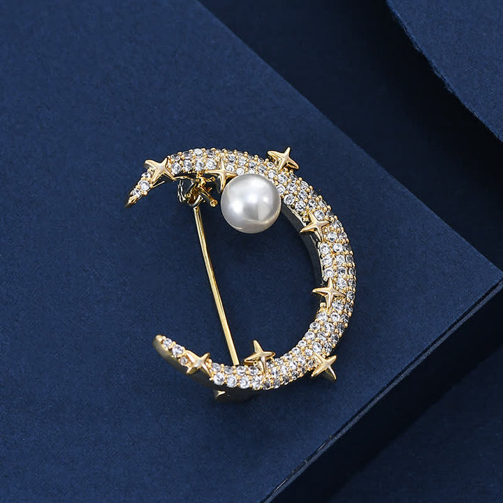 Broche à strass lune et étoile tendance pour femme
