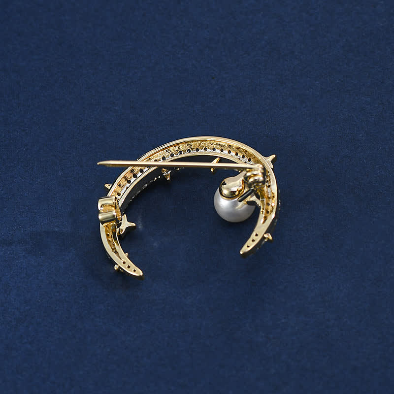 Broche à strass lune et étoile tendance pour femme