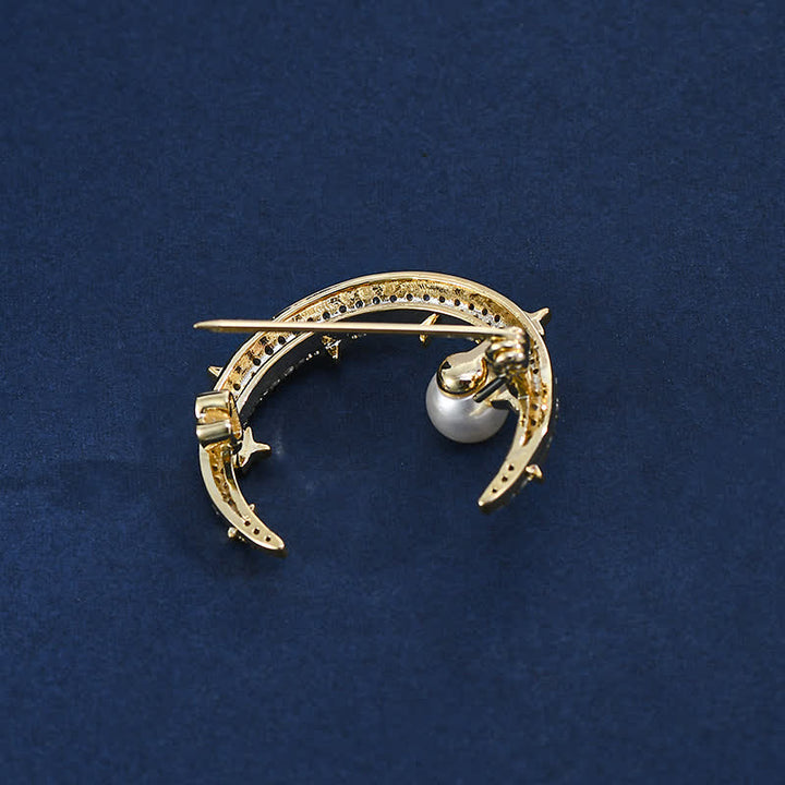 Broche à strass lune et étoile tendance pour femme