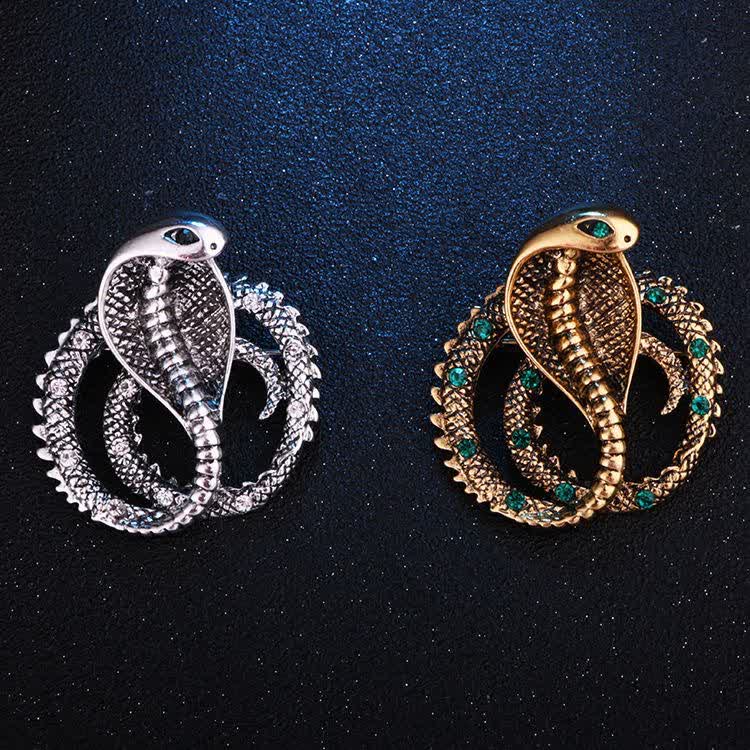 Broche unisexe originale en strass avec motif cobra rétro