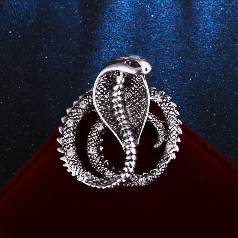Broche unisexe originale en strass avec motif cobra rétro