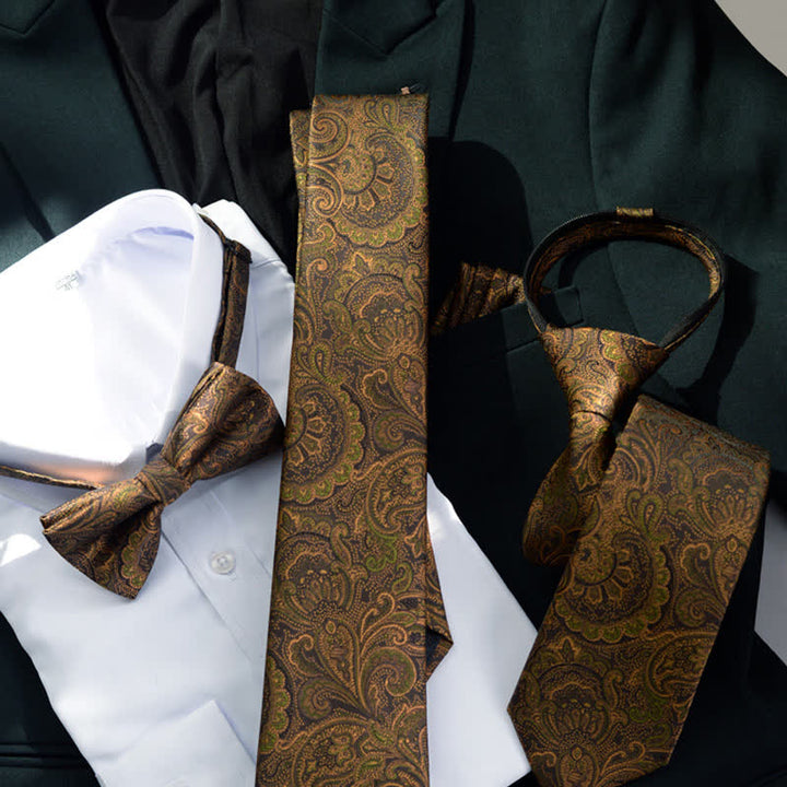 Coffret cadeau de 5 nœuds papillons à motif cachemire marron foncé et noir pour homme