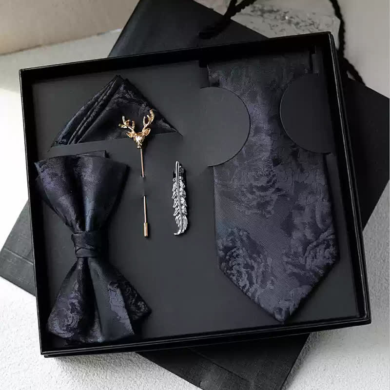 Coffret cadeau de 5 nœuds papillon gracieux à motif pivoine noire pour homme