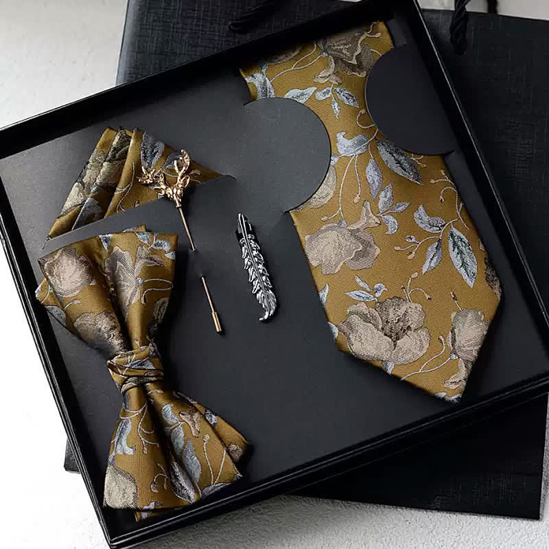 Lot de 5 nœuds papillon à motif floral et feuilles de gingembre pour homme, coffret cadeau