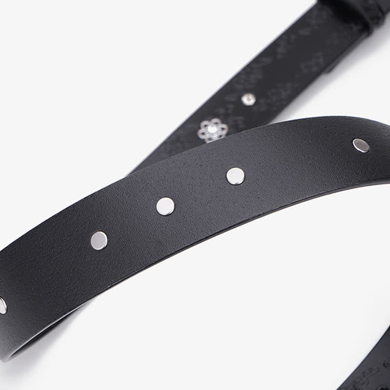 Ceinture en cuir à strass blancs et verts foncés pour femme