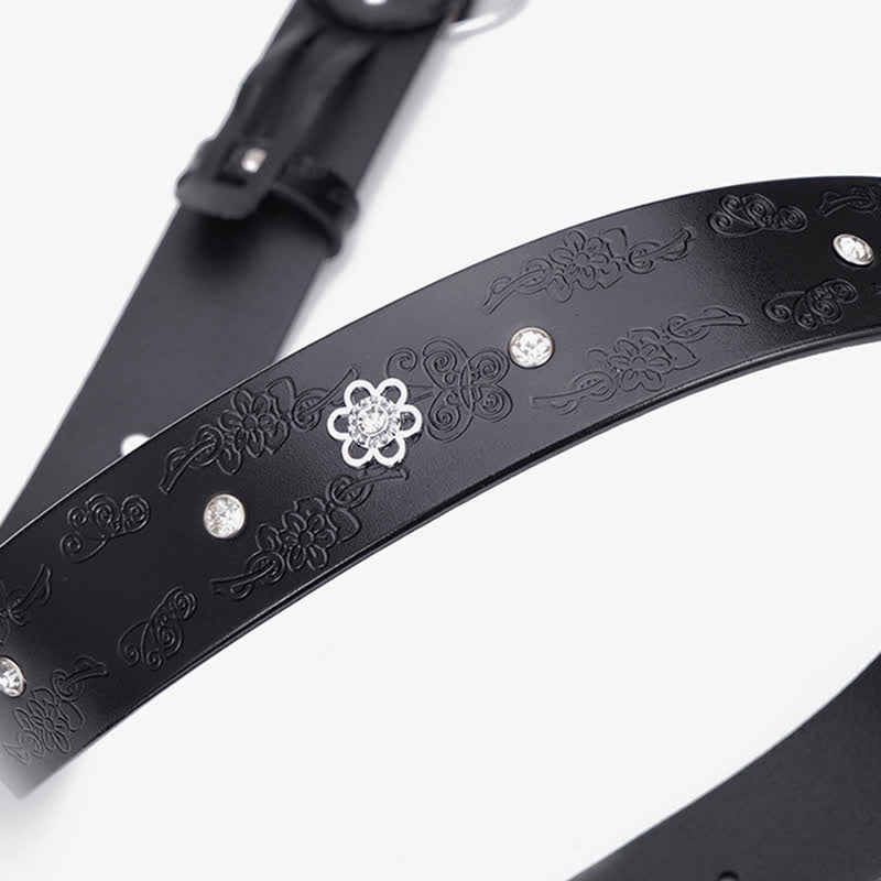 Ceinture en cuir à strass blancs et verts foncés pour femme