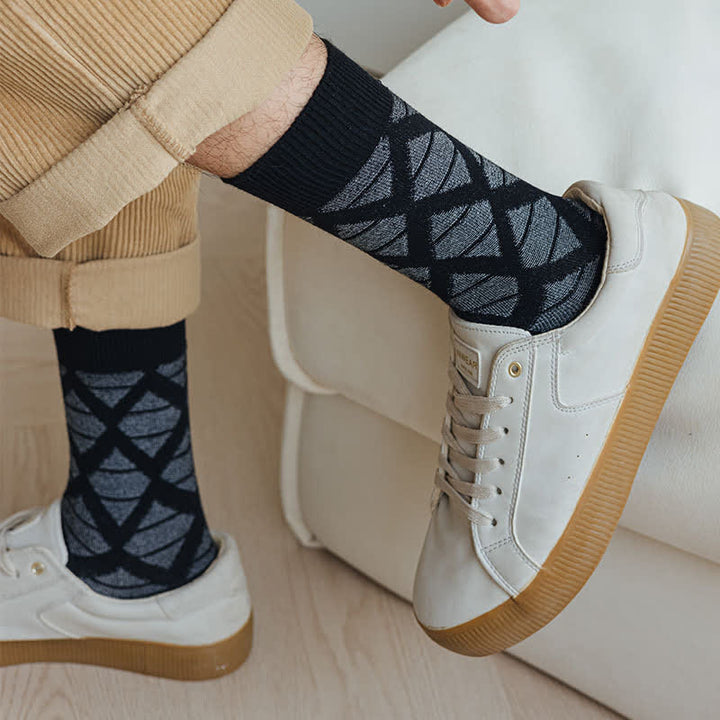 Chaussettes mi-mollet en coton tricoté à carreaux avec motif losanges
